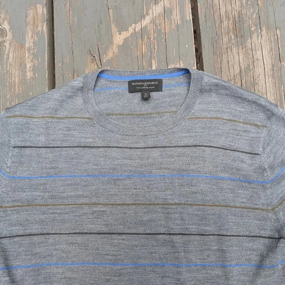 Banana Republic Men's M Merino Wool Sweater Striped Old Money Quiet Luxury Prepp